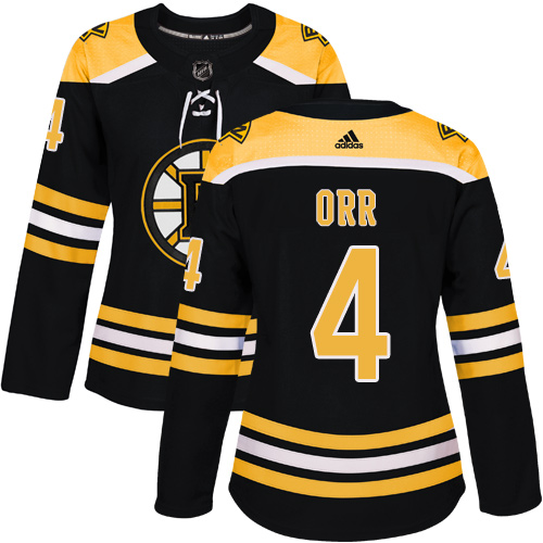 Adidas Bruins #4 Bobby Orr Black Home Authentic Women's Stitched NHL Jersey - Click Image to Close
